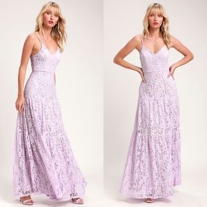 NWT Lulu’s Finely Lavender Lace Tiered Maxi Dress